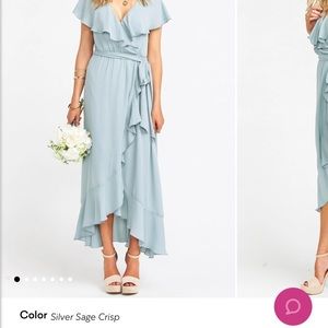 Show Me Your Mumu — Jess Ruffle Midi Dress in Silver Sage Crisp